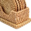 Vintiquewise Honey Brown Round Natural Rattan Placemats with Rectangular Holder, PK 6 QI004240